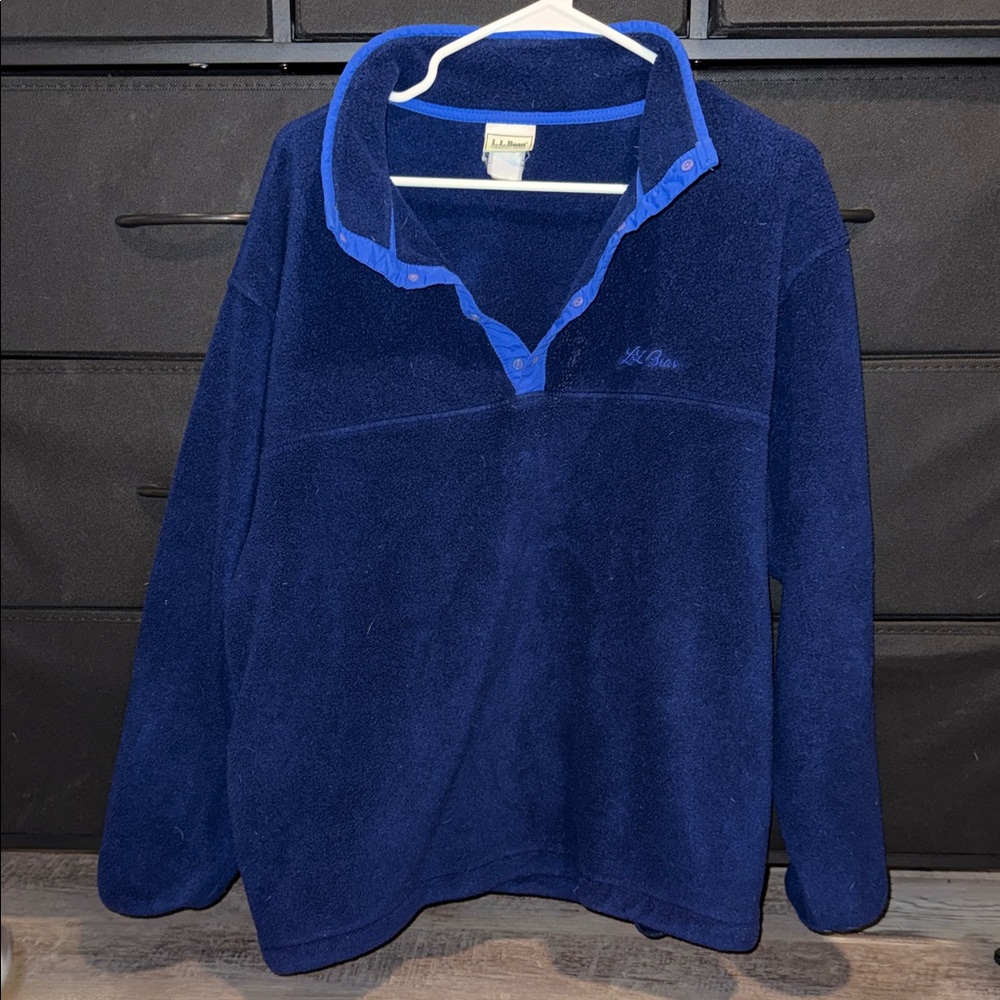 L.L. Bean Women's Navy Fleece Snap-Front Pullover